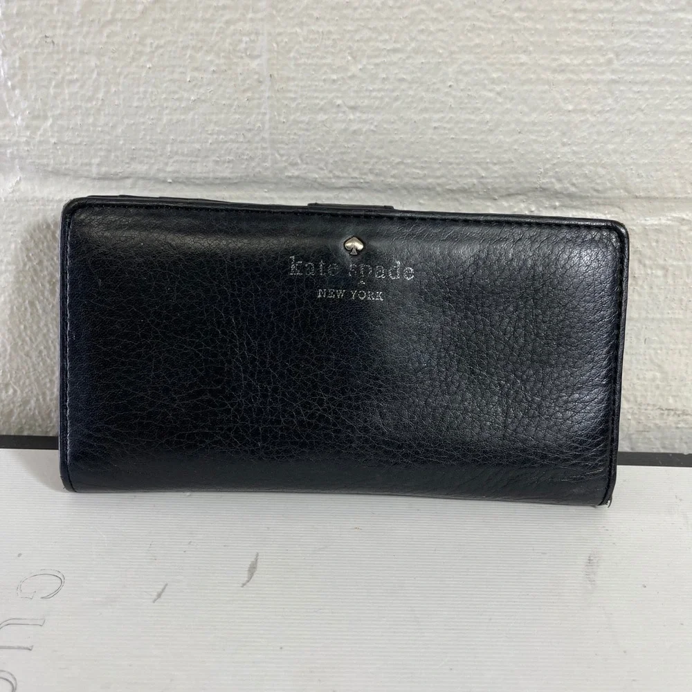Kate Spade New York Black Pebbled Leather Bifold Continental Slim Wallet